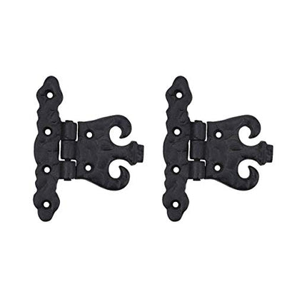 Renovators Supply Manufacturing Pack of 2 Cabinet Door Hinge with Hardware 4.5 in. Black Wrought Iron Rust Resistant Flush Mount Hinge for Cabinets - size: Pack of 2