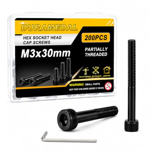 M3x30mm Screws 200pcs Hex Socket Cap 12.9 Steel Black Zinc Half Thread - size: M3*30mm 200pcs