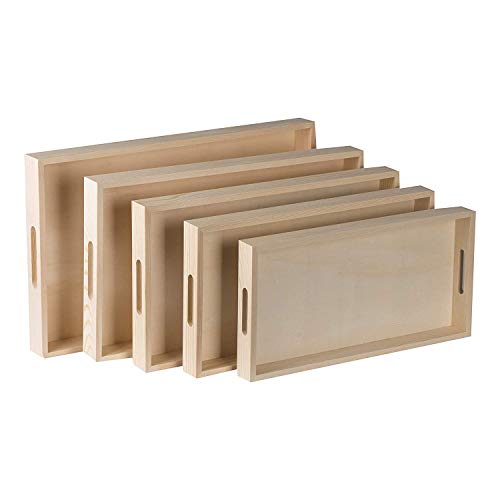 Hammont Wood Serving Tray Set with Handles - 5-Piece Nested Breakfast Trays for Food, Party Buffet, Organizing, and Montessori - Versatile Wooden Trays for Serving, Catering, and Bathroom Use