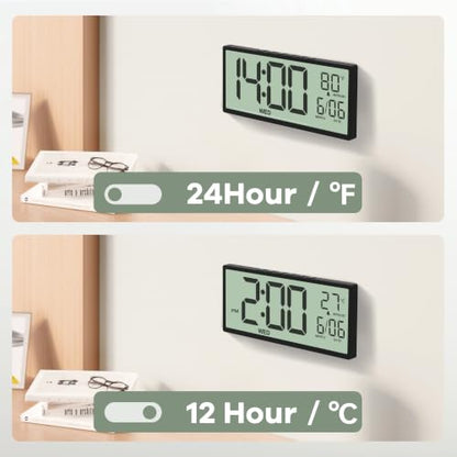 JALL Large Digital Wall Clock Battery Operated, Wall Clock with Big Numbers LCD Display, Digital Clock with Date Day Temperature, Alarm, Auto DST, Clocks for Classroom, Office, Bedroom, Elderly- Black - color: Black, size: 14.5 inches