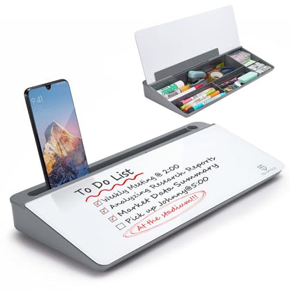 Small Desktop Glass Whiteboard Dry-Erase-Board - Computer Keyboard Stand White Board Surface Pad with Drawer, Desk Organizers with Accessories for Office, Home, School Supplies - Grey - color: Grey