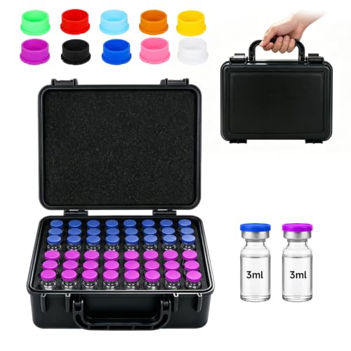 3ml Vial Case, Peptide Vial Storage Case for Refrigerator, 48Slot - color: 48-shots×3ml + 10 Vial Caps (Black)