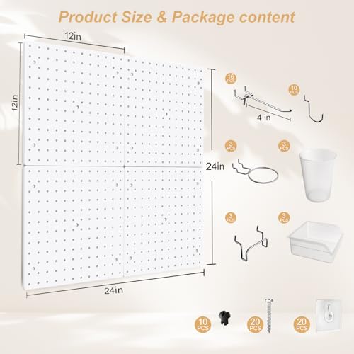 FZK Modular Plastic Peg Board Wall Organizer Kit, 12x12, White - color: 12inch-Pegboard Kit-White