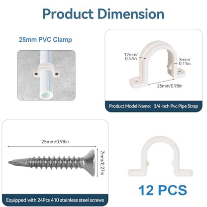 Pipe Clamps 3/4 Inch,Updated PVC Pipe Strap 25mm Conduit Clamp with 24Pcs 410 Self Tapping Screws for 12 Set 3/4 Plastic Conduit Clamps - size: 25mm Conduit Strap