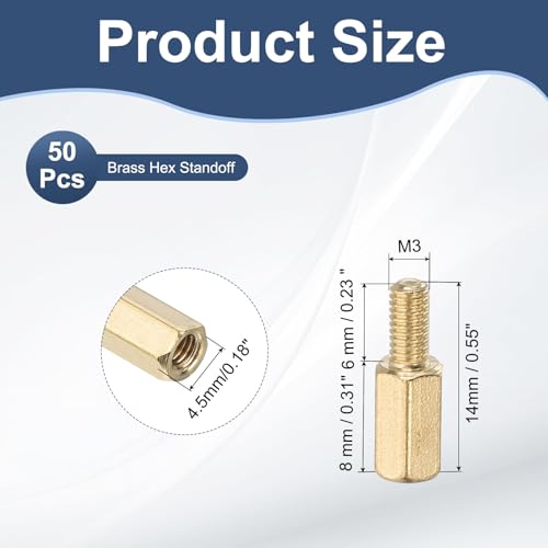 PATIKIL 50 Pcs Male to Female Thread Spacer Screws M3 x 8mm + 6mm Brass Hex Standoff PCB Motherboard Spacer Screw Nut for Drone Quadcopter Computer Electronic Projects Circuit Board - size: M3 x 8mm + 6mm