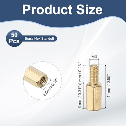 PATIKIL 50 Pcs Male to Female Thread Spacer Screws M3 x 8mm + 6mm Brass Hex Standoff PCB Motherboard Spacer Screw Nut for Drone Quadcopter Computer Electronic Projects Circuit Board - size: M3 x 8mm + 6mm