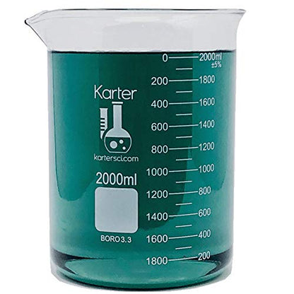 2000ml Beaker, Low Form Griffin, Borosilicate 3.3 Glass, Double Scale, Graduated, Karter Scientific 213D36 (Case of 8) - size: 2L, style: Pack of 8