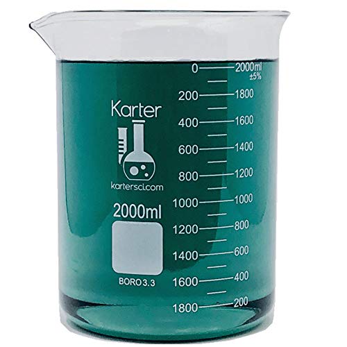 2000ml Beaker, Low Form Griffin, Borosilicate 3.3 Glass, Double Scale, Graduated, Karter Scientific 213D36 (Case of 8) - size: 2L, style: Pack of 8