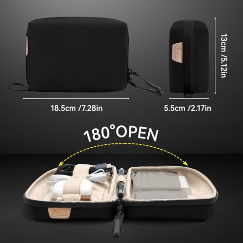 SIMTOP Small Tech Case Organizer for Cords Chargers Earbuds Travel Pouch - color: Black