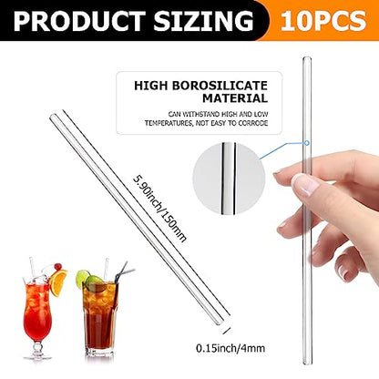 10Pcs Glass Stirring Rod 5.9" Length Stir Rod Mixing Tools with Both Ends Round, High Temperature Resistant - size: 6x150mm