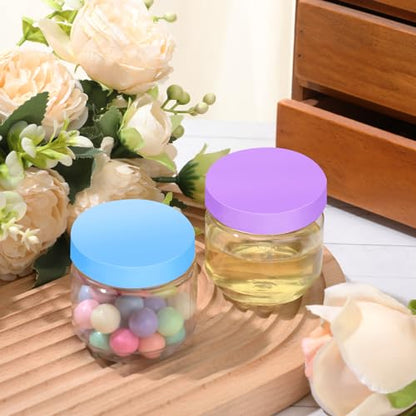 Tanlade 60 Pcs 3 oz Clear Plastic Mini Mason Jars with Lids, Colorful - color: Colorful