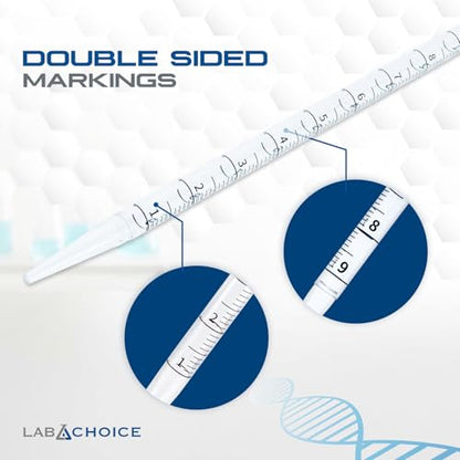 LabChoice Serological Pipettes - 200 Count - Plastic Disposable Sterile Pipettes, Individually Packed Graduated Transfer Pipette for Laboratory Use - 10mL, Orange