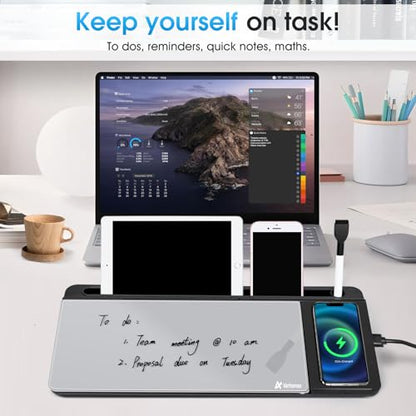 Varhomax Glass Desk Whiteboard with Wireless Charger - color: Wireless Charger-black & Gray