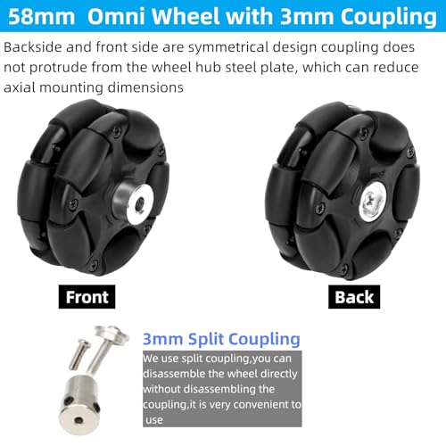58mm Plastic Omni Wheel Rubber Tire Omni-Directional Movement with 3mm Inner Dia Coupling for Robot Wheels Smart Car Chassis 1Pc - size: 58mm Wheel with ID 3mm Coupling