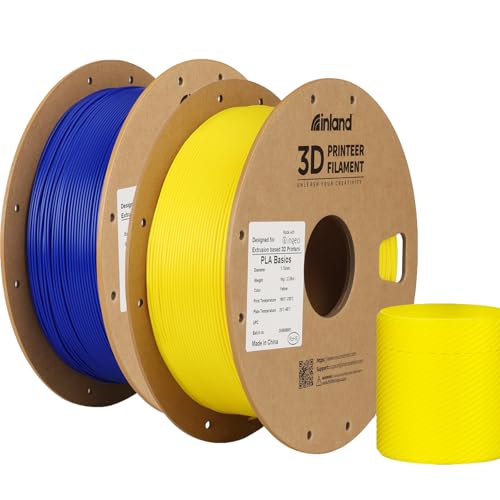 Inland PLA Basics Filament 1.75mm, 1kg Spool – Dimensional Accuracy ±0.02mm, Neatly Wound, Fits Most FDM 3D Printers (Blue & Yellow, 2 Pack) - color: 2kg Blue & Yellow