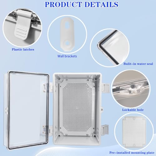 Waterproof Electrical Box Dustproof Junction Box Weatherproof IP67 ABS Plastic Enclosure Switch Router Project Box with Mounting Plate with Wall Bracket 2 Cable Glands Clear 11.8"x7.9"x6.7" - color: Clear, size: 11.8" x 7.9" x 6.7" 1pc