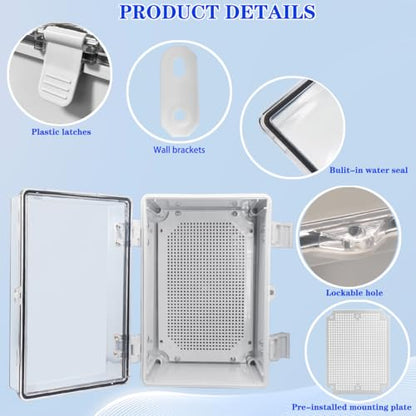 Waterproof Electrical Box Dustproof Junction Box Weatherproof IP67 ABS Plastic Enclosure Switch Router Project Box with Mounting Plate with Wall Bracket 2 Cable Glands Clear 11.8"x7.9"x6.7" - color: Clear, size: 11.8" x 7.9" x 6.7" 1pc