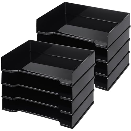 DoubleFill 8 Pcs Stackable Letter Tray Plastic Paper Tray, Black - color: Black