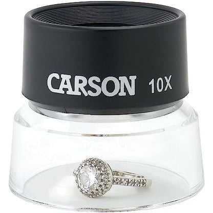 Carson LumiLoupe 10X Power Black/Clear Stand Magnifier, Ambient Light, 1.0 inch Lens Diameter, 2.0 inch Base Diameter, 2.0 x 1.75 x 2.0 inches, 0.05 kg - size: Single Pack
