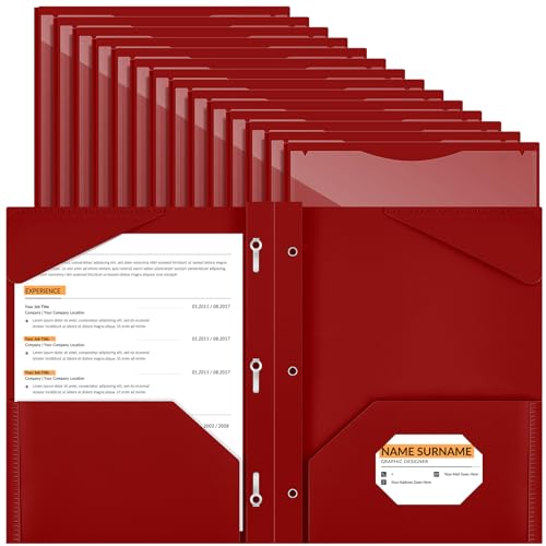 Henoyso 36 Pcs Plastic Folder with Clear Front Pocket, Burgundy - color: Burgundy