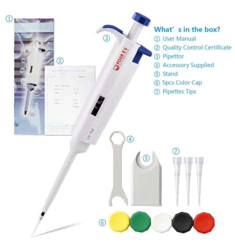 FOUR E'S SCIENTIFIC 0.5-10μL Pipette, Single-Channel Adjustable Pipettor - size: 02 (0.5-10ul)