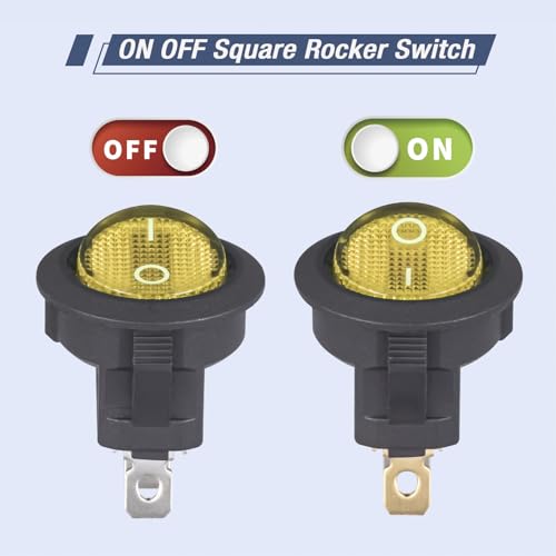 VEXUNGA Round Rocker Switch 12V 20A Yellow Light Iluminated Small Rocker Switch On Off 3 Pin Circle Square Toggles Switches for RV Car Truck Boat (Pack of 5pcs) - style: 5Pcs 3 Pin ON/OFF - Yellow