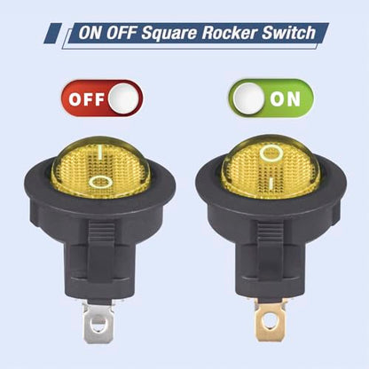 VEXUNGA Round Rocker Switch 12V 20A Yellow Light Iluminated Small Rocker Switch On Off 3 Pin Circle Square Toggles Switches for RV Car Truck Boat (Pack of 5pcs) - style: 5Pcs 3 Pin ON/OFF - Yellow