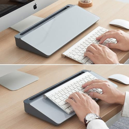 TSJ OFFICE Desktop Whiteboard Dry-Erase-Board - Computer Keyboard Stand White Board Surface Pad with Drawer, Desk Organizers with Accessories for Office, Home, School Supplies - Complete Grey - color: Grey Base/Glass