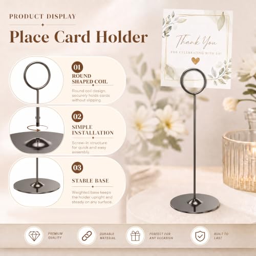 Urban Deco 16 Pieces Table Card Holder 8 inches Table Number Holders Place Steel Card Holders for Photos, Food Signs, Memo Notes, Weddings, Restaurants, Birthdays (Black) - color: Black
