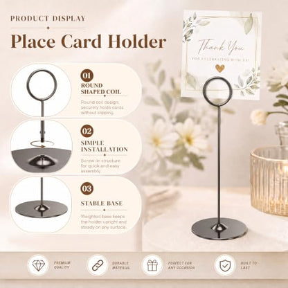 Urban Deco 16 Pieces Table Card Holder 8 inches Table Number Holders Place Steel Card Holders for Photos, Food Signs, Memo Notes, Weddings, Restaurants, Birthdays (Black) - color: Black