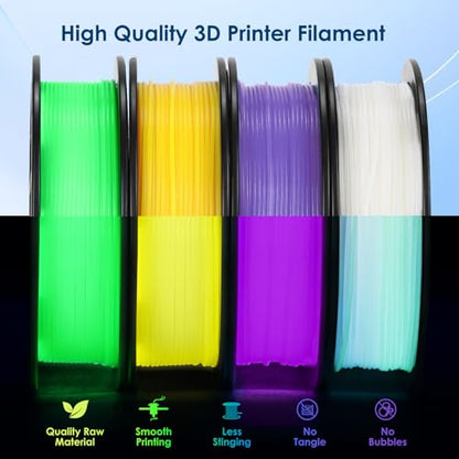 RepRapper 4 x 250g Glow Colors Pack, Glow in the Dark PLA Filament 1.75mm (+- 0.03mm) for 3D Printer, 4x250g Spools - Yellow, Purple, Green, White to Rainbow - color: Purple/Yellow/Green/White to Rainbow