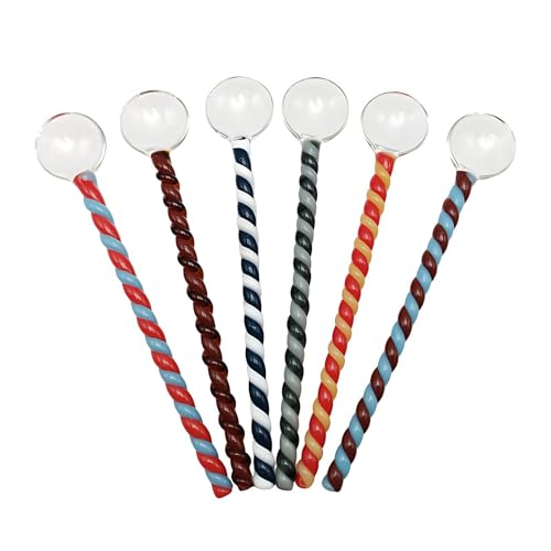 6 Pcs Glass Coffee Stirring Spoons 6.7 Inch Clear Crystal Cocktail Mixing Spoon Teaspoons Ice Cream Jam Yogurt Sugar Scoop Swizzle Stick Stirrer for Bar Cafe Party Banquet (Six Dark) - color: Six Dark