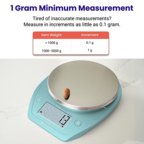 Etekcity Food Kitchen Scale with Bowl, 0.1g, Grams and Ounces - color: Bright Blue, size: 11lb