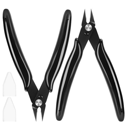 5 Inch Micro Wire Cutters, 2 Pack Precision Flush Cutters, Zip Tie Cutter - color: Black (2 Pack)