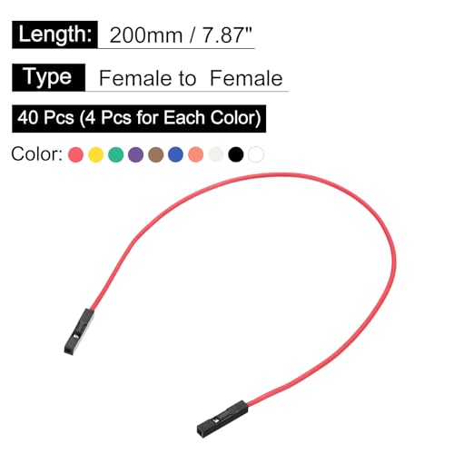Female to Female 1Pin Breadboard Jumper Wire 2.54mm Pitch Ribbon Cable 20cm Long Electronics Breadboard Ribbon Cables for Breadboard Electronic Projects Pack of 40