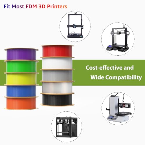PLA Pro 3D Printer Filament 10 Packs, 1.75mm No Tangle, Each Spool Net Weight 1KG, in Total 10KG Bundles, Black+White+Grey+Clear+Blue+Green+Orange+Red+Yellow+Purple - color: 1kg-10 Colors