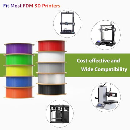 PLA Pro 3D Printer Filament 10 Packs, 1.75mm No Tangle, Each Spool Net Weight 1KG, in Total 10KG Bundles, Black+White+Grey+Clear+Blue+Green+Orange+Red+Yellow+Purple - color: 1kg-10 Colors