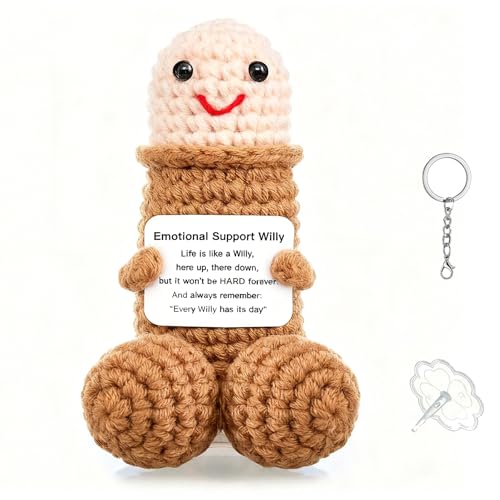 Emotional Support Handmade Crochet Doll, Positive Desk Ornament - color: Brown B W