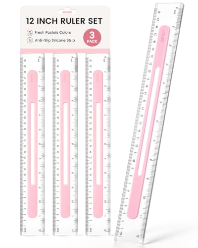 Sooez 3 Pack Ruler 12 Inch, Anti-Slip Clear Rulers for Kids School, Pink - color: Pink, size: 3 Pack