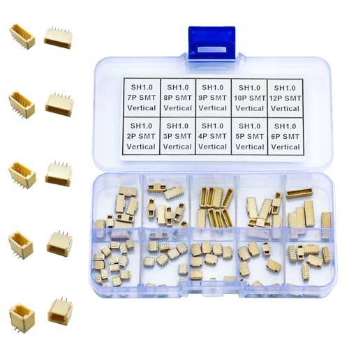 JST SMT Connector Socket, JST SH 1.0 1.0MM 2Pin 3Pin 4Pin 5Pin 6Pin 7Pin 8Pin 9Pin 10Pin 12Pin Micro SMD Header PCB Board Surface Mount Mounting Top Type Vertical Header (JTS-SH1.0-SMT-Ver) - size: 1.0MM-SH-Vertical-Header