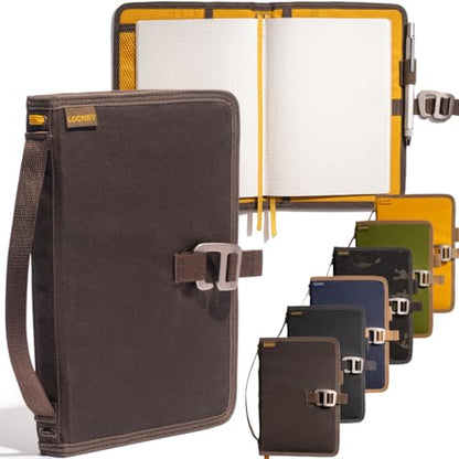 LOCHBY® Field Journal | Planner Cover | Water Resistant Waxed Canvas | Pen Loop | Included Tomoe River Notebook | Perfect for Travel, Art, Bullet Journal - color: Brown, size: A5 Hook