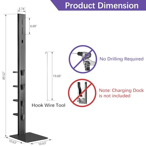 XIGOO Dyson Vacuum Stand with 4 Hooks 4 Shelves, Black - color: Black, size: 4 Hooks