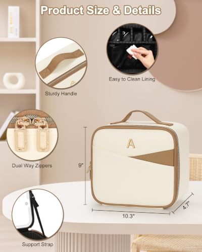 Relavel Makeup Bag with LED Mirror, Initial Travel Cosmetic Organizer Case - style: A