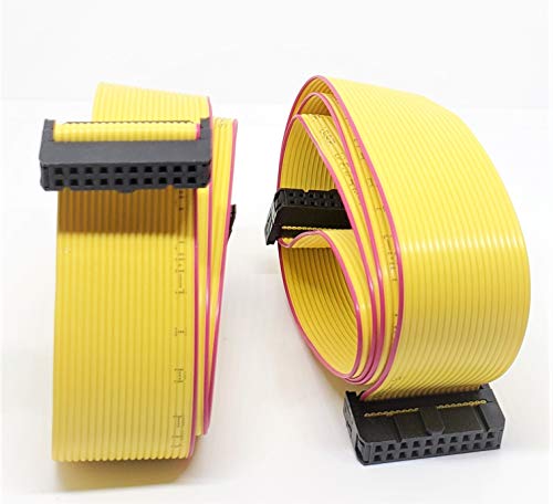 2-Pack IDC 2x10 20P 2.54mm Female Connector 80cm 31 Inches Yellow Flat Ribbon Cable, Double Rows 20 Pins 0.1” Pitch FC F/F (20P-80cm-2PK) - size: 20P-80cm-2PK