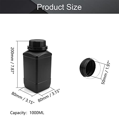 Othmro 5pcs Plastic Lab Chemical Reagent Bottles, 1000ml/33.81oz Wide Mouth Liquid/Solid Square Sample Storage Container Sealing Bottles with Anti-theft Cap Black - color: Black