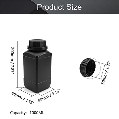 Othmro 5pcs Plastic Lab Chemical Reagent Bottles, 1000ml/33.81oz Wide Mouth Liquid/Solid Square Sample Storage Container Sealing Bottles with Anti-theft Cap Black - color: Black