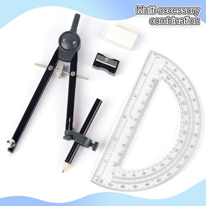 Unjoo Professional Metal Compass for Geometry Set, Math Protractors(Silver) - color: Silver