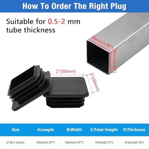 16 Pack 2"x 2" Black Square Tube End Cap Plastic Plugs - color: Black, size: 2" - 16 pcs