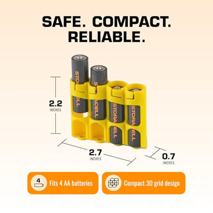 Storacell by Powerpax Slimline AA Battery Storage Caddy, Yellow - Holds 4 Batteries (Not Included) - size: 4 Count (Pack of 1)