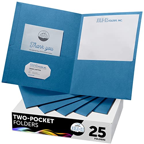 FILE-EZ Two-Pocket Folders, Light Blue, 25-Pack, Textured Paper, Letter Size (EZ-32520) - color: Light Blue, size: 25 Folders